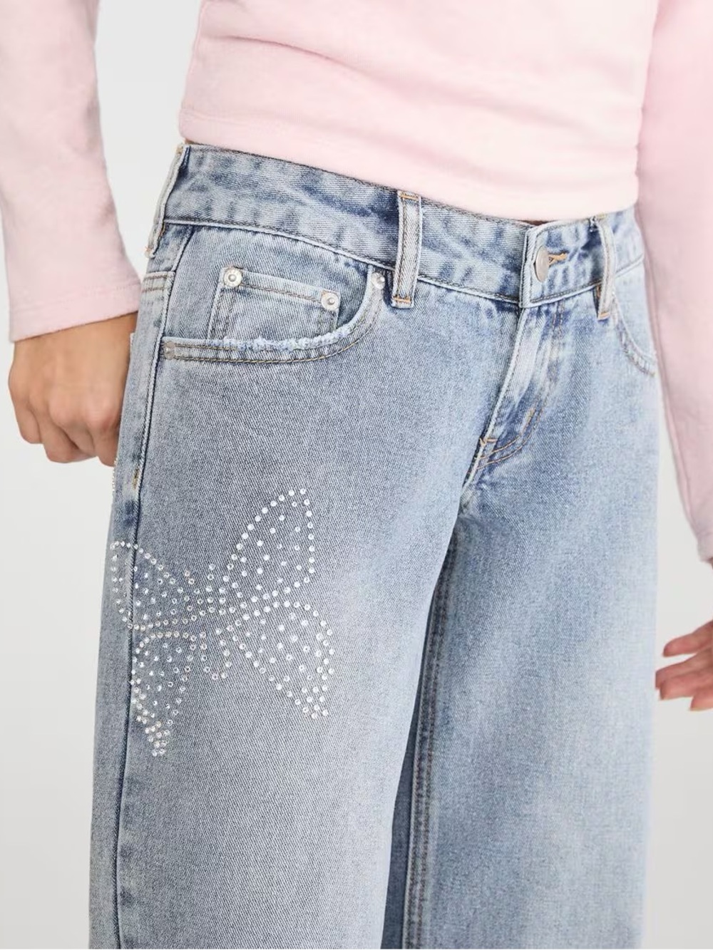 Aeropostale Super Low-Rise Baggy Wide Leg Rhinestone Butterfly Jean